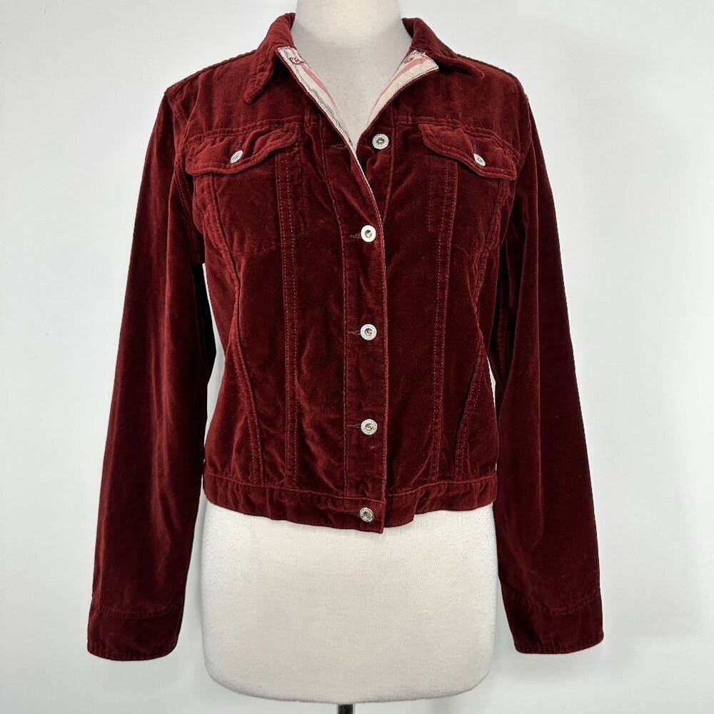 Sundance Wren Burgundy Velvet Velour Button Up Jacket Women's Size M - Picture 2 of 13